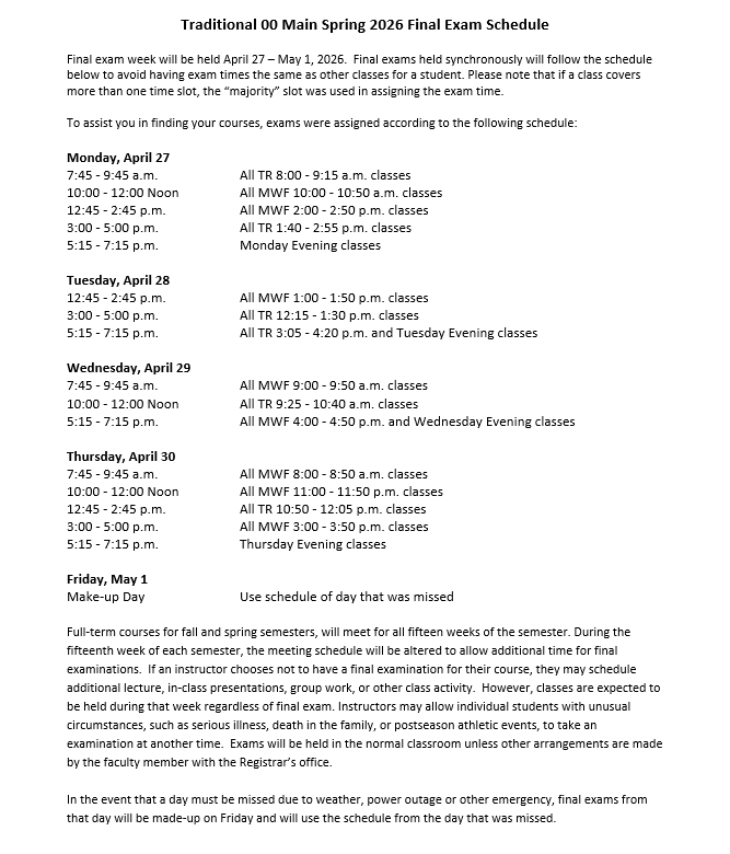 Final Exam Schedule
